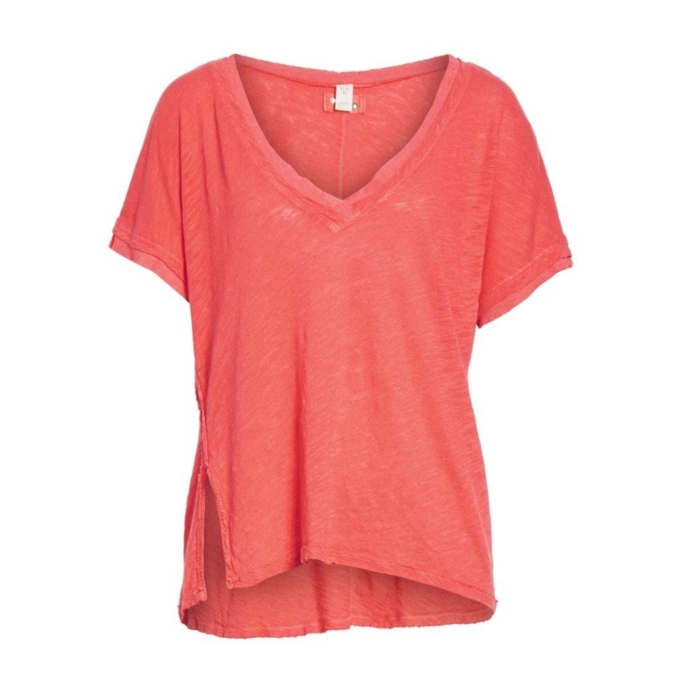 We the Free by FP " Take Me" boyfriend v-neck burnout tee destructed melon Med. - Picture 2 of 15